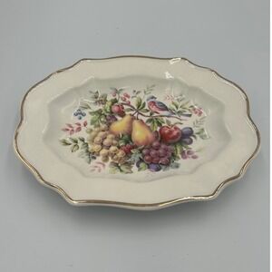 Avon 1976 Enoch Wedgwood Fruit Bird Trinket Dish 22K Gold Trim England 9 Inch